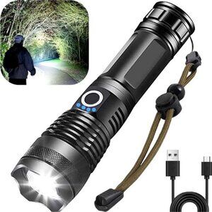100000 High Lumens Flashlights,Usb Rechargeable Powerful Waterproof Super